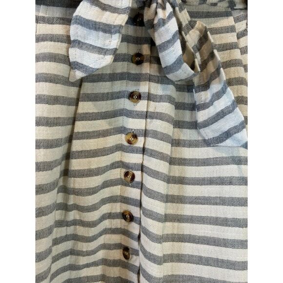 Francesca's Blue Rain Striped‎ Button-Front Skirt with Tie Waist Small - Picture 2 of 9